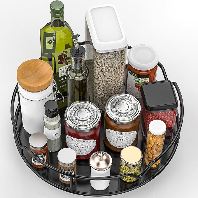 Lazy Susan Turntable Organizer, 10 Inch Metal Lazy Susan for Refrigerator, Cabinet, Kitchen, Pantry, Dining Table, Countertop, Vanity, Black