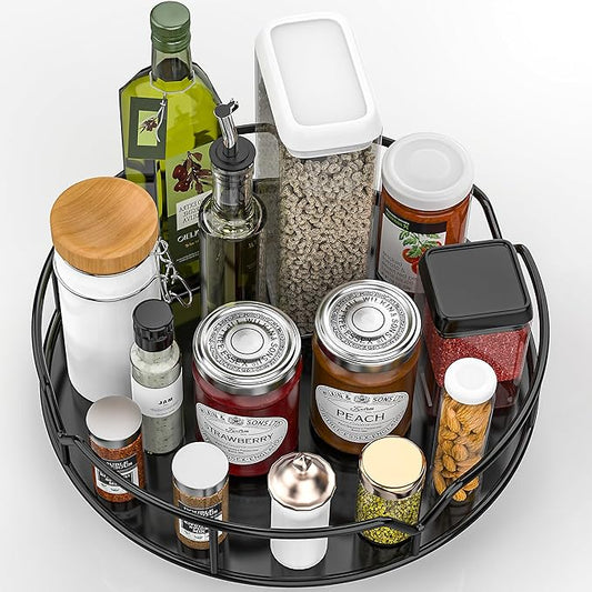 Lazy Susan Turntable Organizer, 10 Inch Metal Lazy Susan for Refrigerator, Cabinet, Kitchen, Pantry, Dining Table, Countertop, Vanity, Black