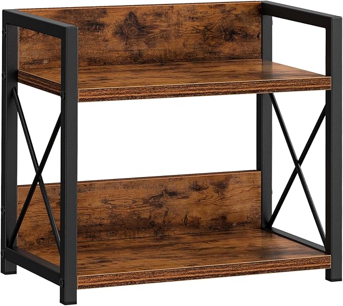 Giikin 2 Tier Kitchen Spice Rack Organizer for Countertop, Wood Coffee Counter Shelf Organizer for Home (Rustic Brown)