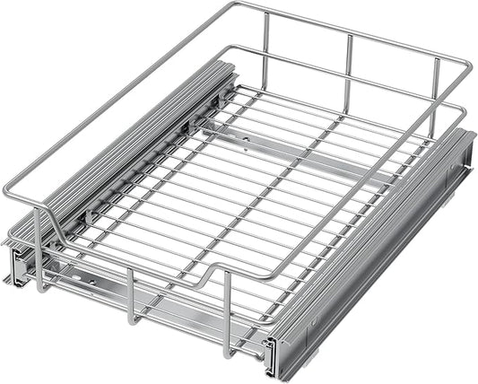 Pull Out Cabinet Organizer 11" W X 17" D, Slide Out Drawers For Kitchen Organizers and Storage, Pull Out Drawers For Cabinets Capacity Heavy Duty Caddy, Cabinet Shelves Chrome-Plated, Bathroom Pantry