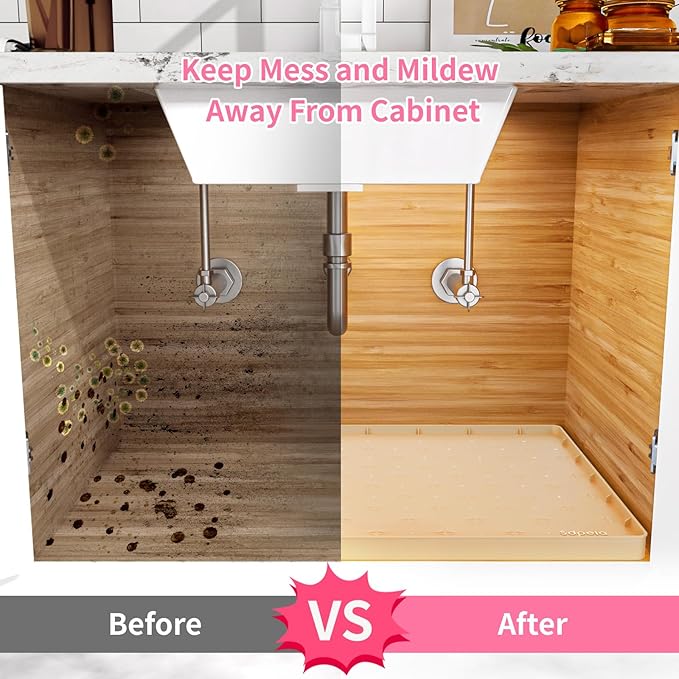 Sdpeia Under Sink Mat for [19" x 12"] Cabinet, Upgraded Silicone Waterproof Mat Kitchen Cabinet Liner Cabinet Protector Kitchen Organizers and Storage