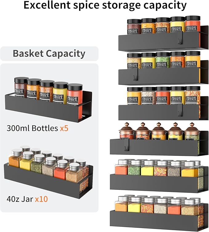 6 Pack Magnetic Spice Rack Organizer Storage for Refrigerator and Oven, Fridge Organizers and Shelf