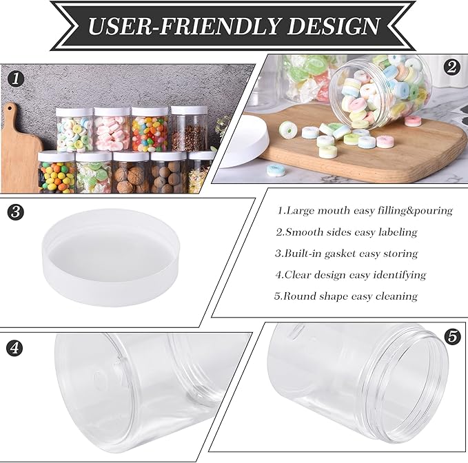 TANGLONG Plastic Jars with Lids, 8 oz Plastic Containers with Lids, Jars with Lids Ideal for Cake Jars Body Butter and Food Storage, Pack of 30