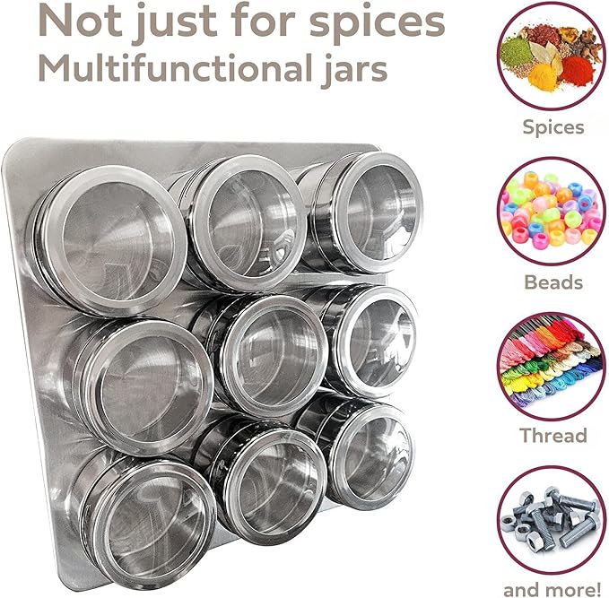 Uncluttered Designs Intergalactic Spice Rack Set With Magnetic Jars, Stand and Wall Mount (9 Tin)