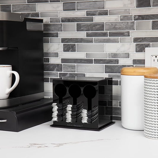 Mind Reader Utensil Dispenser, Silverware Organizer, Plastic Fork and Spoon DIspenser, Kitchen, 7" L x 5.75" W x 6" H, Black