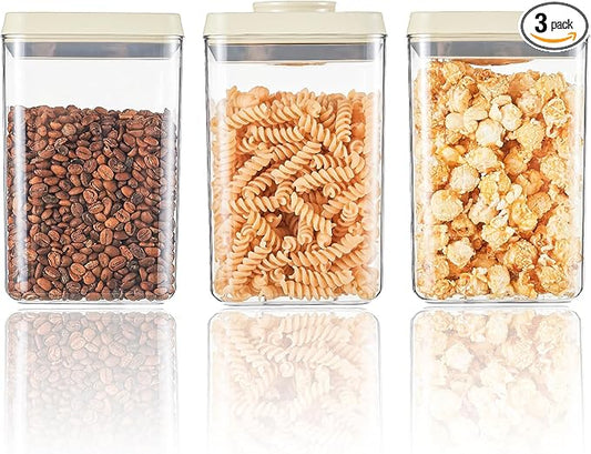 Airtight Food Storage Containers with Pop Top Lids, 3 Pcs BPA Free Plastic Dry Food Canisters for Kitchen Pantry Organization Cereal Flour and Sugar, 1.54qt*3