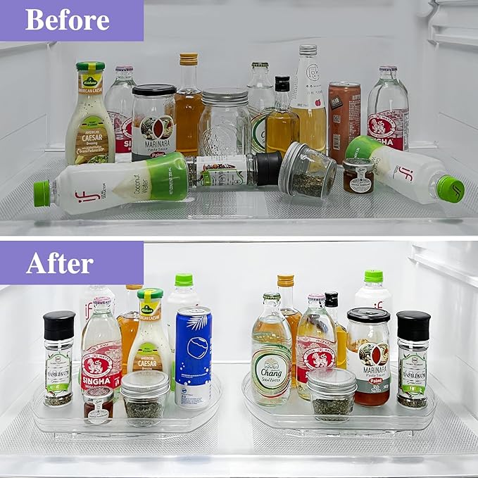 360° Rotating Lazy Susan Turntable Organizer - Multifunctional Rectangular Organizer 11.8" x 8.7" for Refrigerator, Cabinet, Pantry, and Kitchen Countertop (2 Pack)