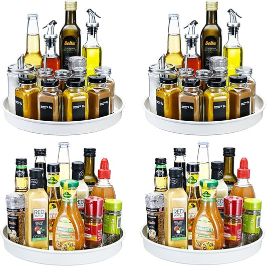 Amolliar Lazy Susan Organizer, 10" 4 Pack Non-Skid Rotating Metal Turntable for Cabinet, Kitchen, Fridge, Pantry Storage, Vanity, Bathroom, Spice Spinner Rack for Condiment, Under Sink Organizer,White