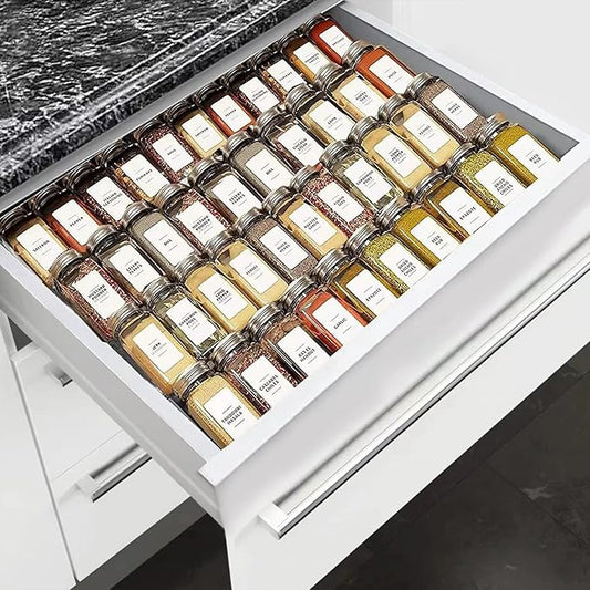 Spice Drawer Organizer,Spice Rack Drawer for Kitchen, 4 Tier Acrylic Drawer Spice Organizer for Jars and Packets,Expandable From 11" to 22" 8 Pack (black)