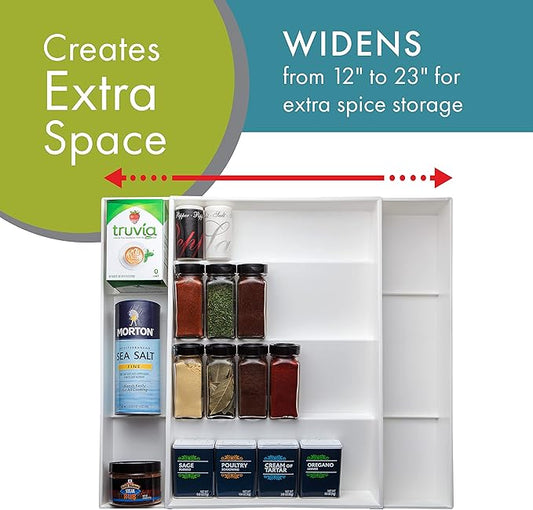 Dial Industries Expandable Kitchen Drawer Spice and Season Jar Organizer Tray