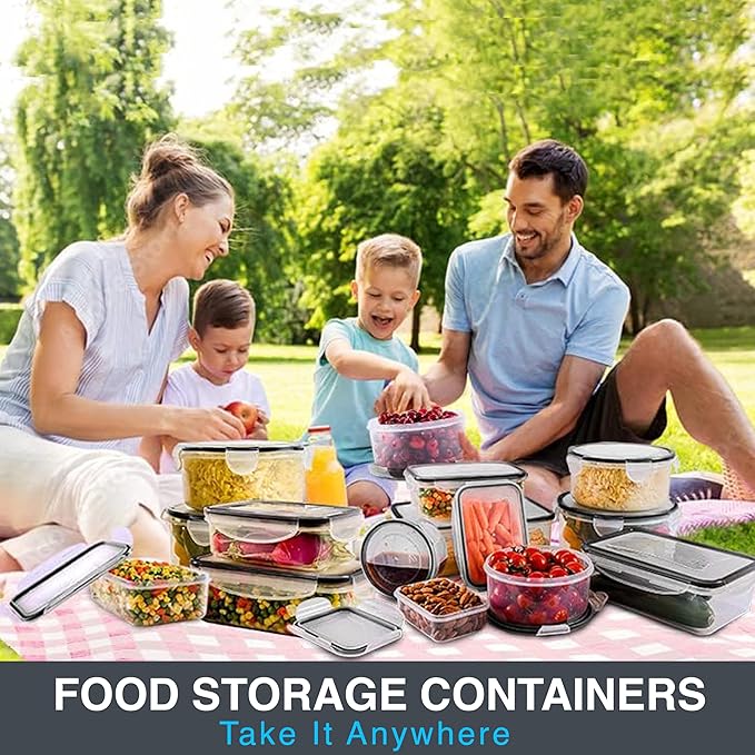 RFAQK 60 PCS Food Storage Containers with Lids Airtight-75 OZ to 1.2 OZ-Leakproof Clear Plastic Meal Prep Containers Reusable-Microwave and Dishwasher Safe