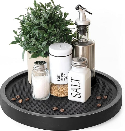 Wood Non-Skid Lazy Susan Organizer Turntable for Organization and Storage – Chic 10.5" Lazy Susan Turntable for Cabinet, Bathroom Decor & Coffee Table - Ideal for Home and Kitchen (Black)
