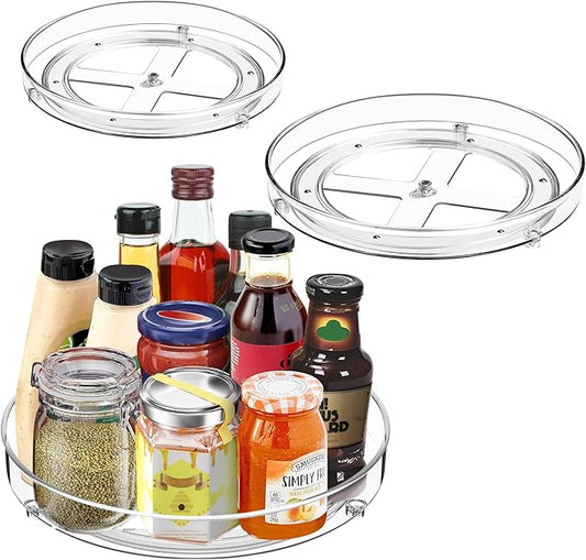 3 Pack Clear Acrylic Lazy Susan, 9.25"+10.6"＋12" Rotating Turntable Organizer, Round Plastic Spice Rack for Cabinet, Kitchen, Pantry, Refrigerator, Vanity Bathroom Countertop Storage