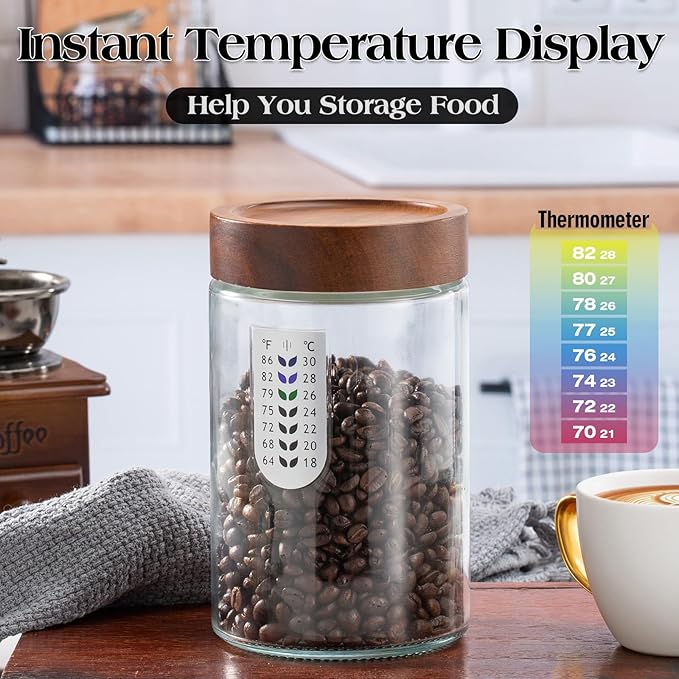 Angadona Glass Jar With Airtight Wood Lid, 33oz Wide Mouth Glass Canister pantry storage containers Kitchen Jar for Coffee,Sugar,Cookie,Nuts,spaghetti,Flour and Candy (2 pack)