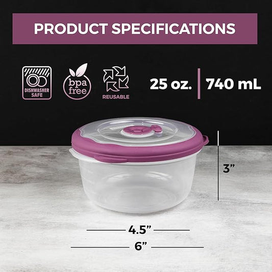 Tribello 3.1 Cup Plastic Bowls Food Storage Container With Lid For Leftovers, Meal Prep, Microwave/Dishwasher Safe, Steam Vent/Air-Tight Lid, For Soup Freezer Storage Set - 25 Oz - 6 Piece Set
