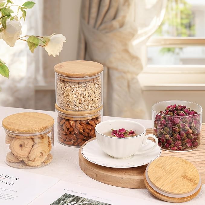 ComSaf 15oz Glass Food Storage Jars Set of 9, Clear Glass Storage Containers with Lids, Pantry Organization Jar, Spice, Salt, Blooming Tea, Coffee, Oat and Sugar Container, Small jar Set for Kitchen