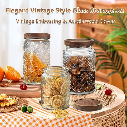Vintage Glass Jar With Airtight Lid, 34 OZ Kitchen Glass Food Storage Containers Mason Jars for Cookie, Candy, Sugar, Coffee, Beans, Tea, Oats, Flour, Grains, Delicate Food Storage Jar
