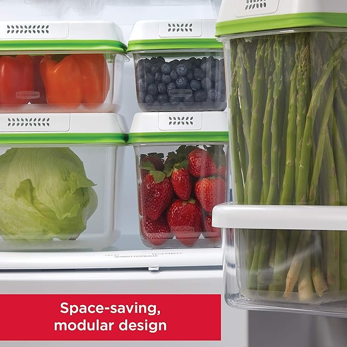 Rubbermaid 2114738 FreshWorks Saver, Medium Short Produce Storage Containers, 2-Pack, 4.6 Cup, Clear
