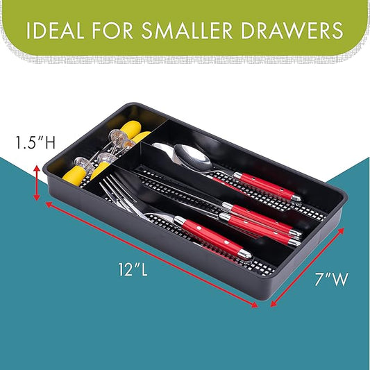Dial Industries Small Cutlery, Utensil, Silverware Kitchen Drawer Organizer Tray, White