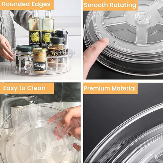 Vacane Clear Plastic Turntable Organizer - 10' Lazy Susan for Cabinet, Pantry & Countertop