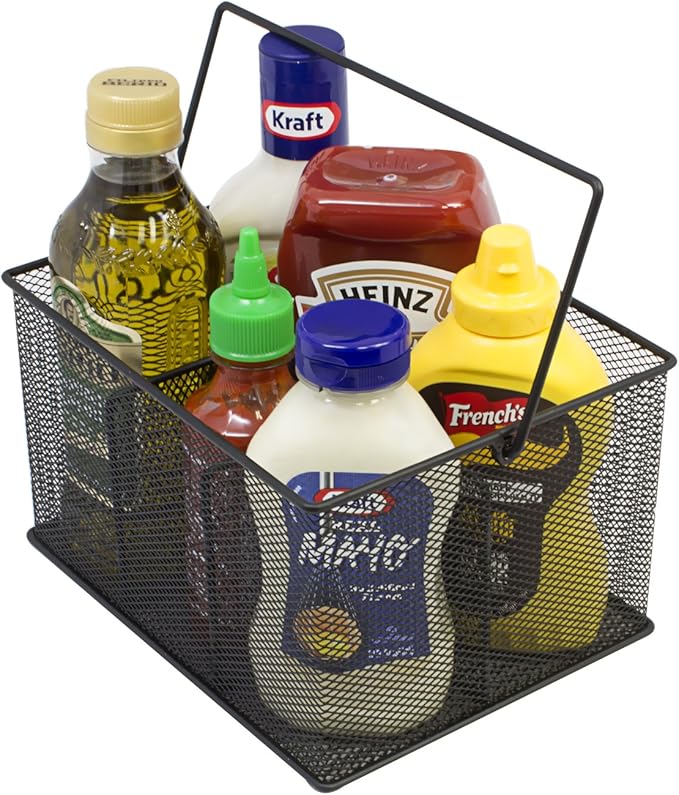 Sorbus® Utensil Caddy — Silverware, Napkin Holder, and Condiment Organizer — Multi-Purpose Steel Mesh Caddy—Ideal for Kitchen, Dining, Entertaining, Tailgating, Picnics, and much more (Black)