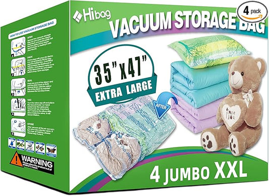 XXL Jumbo Size 47''X35'' Vacuum Storage Space Saver Bags Extra Large for Blanket, Bedding, Comforters (4 Pack)