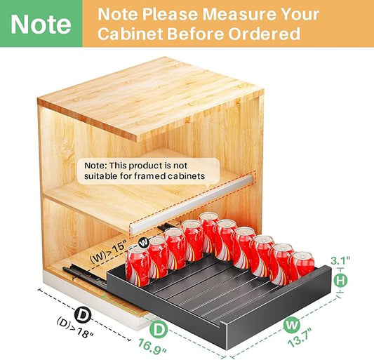 Pull Out Cabinet Organizer Fixed With Adhesive Nano Film, Heavy Duty Storage and Drawer Organization Slide Out Pantry Shelves Sliding Drawer Pantry Shelf for Kitchen13.8" W x 16.9"D x 3.1"H(1PC)