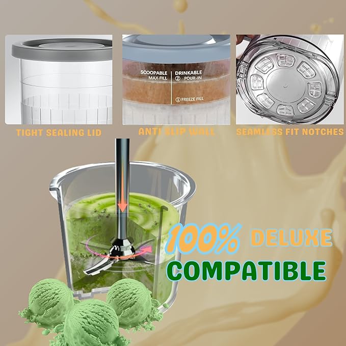 24OZ Ninja Creami Pints and Lids - 4 Pack Ninja Creami Containers, Ninja Creami Deluxe Pints, XL Creami Pint Containers Compatible with Ninja Creami Deluxe 11-in-1 NC500 & NC501 Series Ice Cream Maker