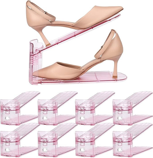 Yes!Fresh Shoe Slot Organizer, Boutique Display Style Shoe Stacker for A Pair of Shoes, Separable Shoe Rack for Closet Organization, 3 Adjustable Narrow Shoe Rack (Pink, 8 Pack)