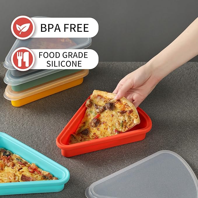 2-Pack Reusable Silicone Leftover Pizza Slice Storage Container with Air-tight Lids-BPA Free,Fits Single Slice up to 16”,Save Space,Refrigerator organizer(2 Blue)