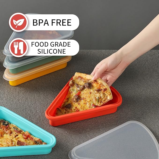 2-Pack Reusable Silicone Leftover Pizza Slice Storage Container with Air-tight Lids-BPA Free,Fits Single Slice up to 16”,Save Space,Refrigerator organizer(2 Yellow)