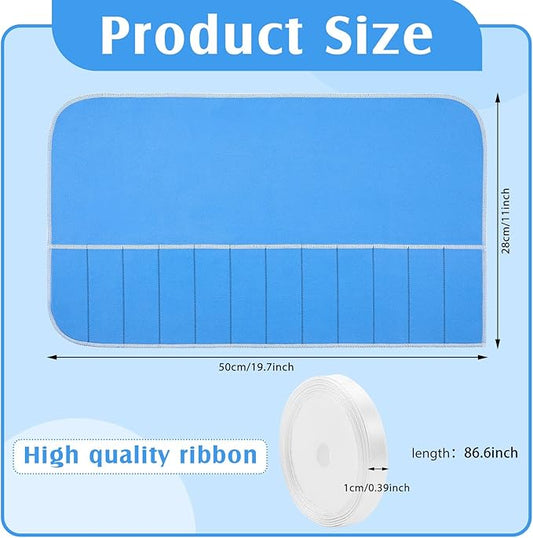 6 Pieces Silver Storage Bags Anti Tarnish Silver Protector Bags Blue Holder for Flatware Storage Organizer Place Setting Roll with White Ribbon for Kitchen Utensils