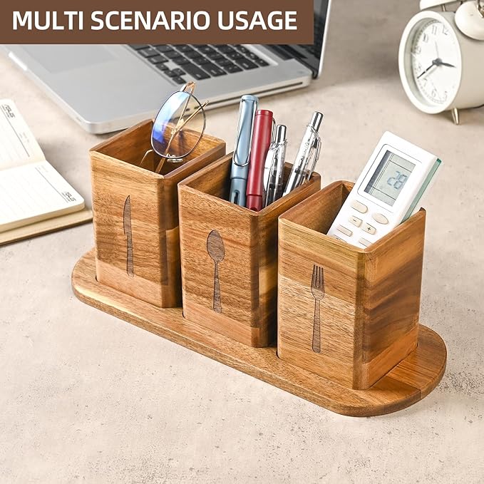 GEHE 3Pcs Silverware Caddy for Patry, Utensil Holder for Countertop, Silverware Holder Flatware Organizers with tray, Kitchen Utensil Organizers for Forks, Spoons, and knives