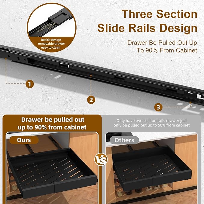 2 Pack 16.8" Deep Pull Out Drawers for Cabinets, Expandable Slide Out Drawers for Kitchen Cabinets, Pull Out Cabinet Organizer Roll Out Shelves for Pantry（Width 12.2"-19.7", Black）