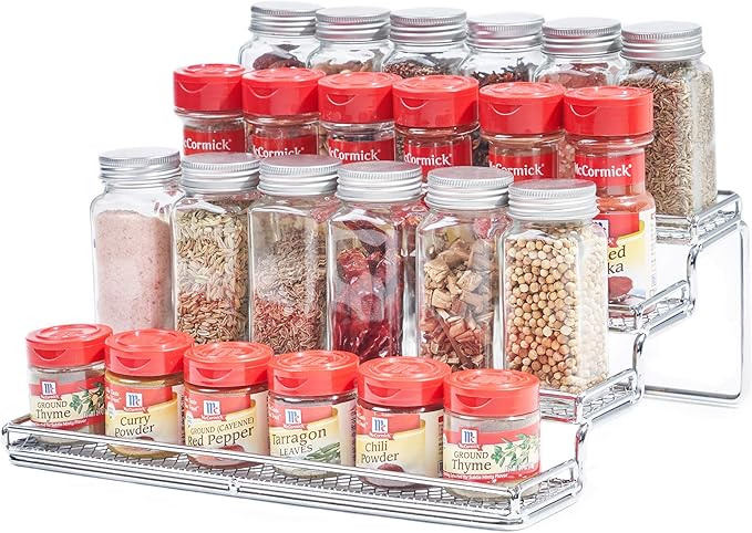 MEIQIHOME 4 Tier Spice Rack Organizer Step Shelf Countertop Spice Storage Holder, for Kitchen Cabinet Cupboard Pantry, Metal, Chrome