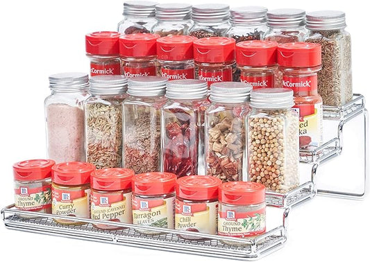 MEIQIHOME 4 Tier Spice Rack Organizer Step Shelf Countertop Spice Storage Holder, for Kitchen Cabinet Cupboard Pantry, Metal, Chrome