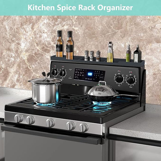Stove Top Shelf,Silicone Material Magnetic over stove top Oven shelf for kitchen stove,Kitchen Spice Rack Organizer With partition and perimeter fence,30" Length