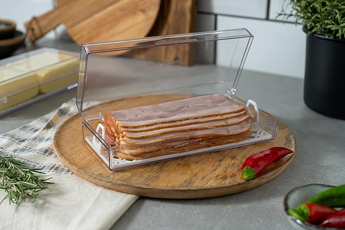 Deli Keeper | Fridge Storage Container with Hinged Lid and Removable Tray | Small Cold Cuts Organizer | Dishwasher Safe | Made in USA