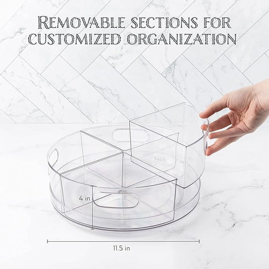 Oizeir Lazy Susan Turntable - Clear Acrylic, Removable Sections, Rotates 360 Degrees. Easily Organize Your Fridge, Cabinet or Counter. Great Carousel Storage for Food, Spices, Cosmetics. (4-Sections)