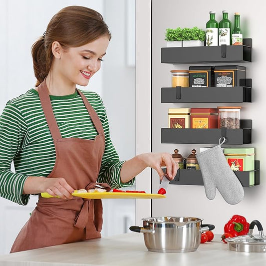 6 Pack Magnetic Spice Rack Organizer Storage for Refrigerator and Oven, Fridge Organizers and Shelf
