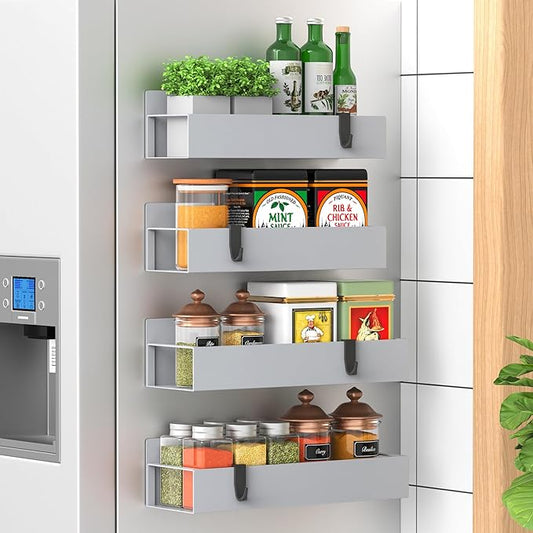 4-Piece Extra-large Capacity Magnetic Spice Rack for Refrigerator, Gray