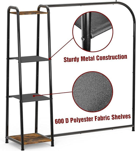 Simple Houseware Heavy Duty Clothing Garment Rack with 4 Shelves, Portable Closet Organizer for Hanging Clothes, Black