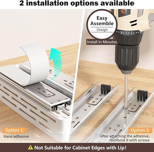 Pull Out Spice Rack Organizer for Cabinet, 2 Pack Widen Slide Out Spice Racks Organizer, Easy to Install Durable Spice Cabinet Organizers, 6.4''Wx10.4''Dx8''H, Each Tier Hold 15 Spice Jars - 2 Tier