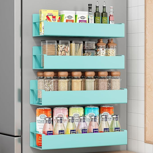 4 Pack Moveable Fridge Magnetic Spice Racks,Metal Blue