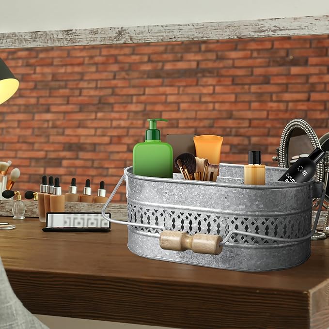 Utensil Holder For Party, Galvanized Metal Utensil Caddy With Handle, Kitchen Organizer - 13.5 Inch