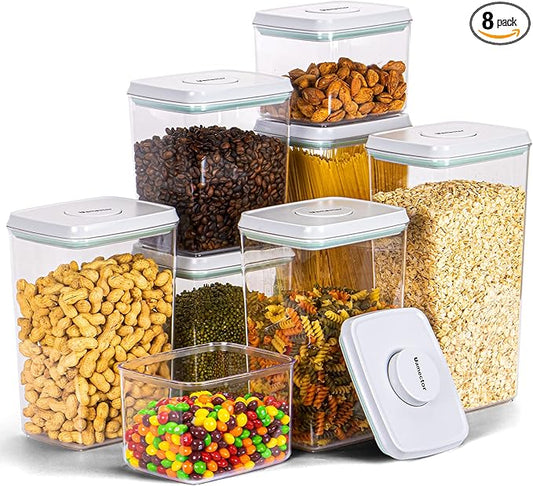 Uamector Pop Container Sets, 8-Piece Airtight Food Storage Containers, BPA-Free Air Tight Stackable Dry Cereal Container, Pantry Organization and Storage Cereal Snack Sugar Coffee