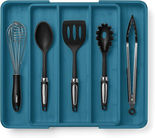 SMIRLY Silverware Drawer Organizer – Bamboo Kitchen Drawer Organizer, Adjustable Utensil Holder and Cutlery Tray, Drawer Dividers for Flatware and Kitchen Utensils