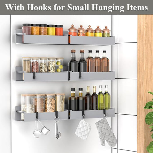 6 Pack Magnetic Spice Rack Organizer for Refrigerator and Oven, Silver Fridge Organizers and Storage for Kitchen