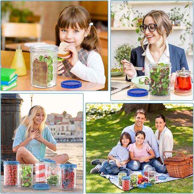 [32 oz 6 Pack] Food Storage Freezer Containers Clear bottom With blue Twist Top Lids Reusable, Plastic Airtight Meal Prep Containers BPA Free | Stackable | Leakproof | Microwave/Dishwasher Safe