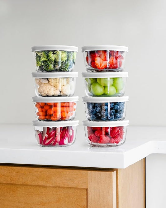 16-Piece Glass Food Storage Containers Set (8 Containers + 8 BPA-Free Lids) | 1-Cup, Leakproof | Microwave, Freezer, Oven & Dishwasher Safe | Ideal for Meal Prep & Pantry Organization